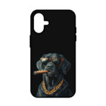 کاور ریچ قاب طرح مشکی سگ سیگاری – Black Smoking Dog مناسب برای گوشی موبایل آیفون IPhone 16 Normal